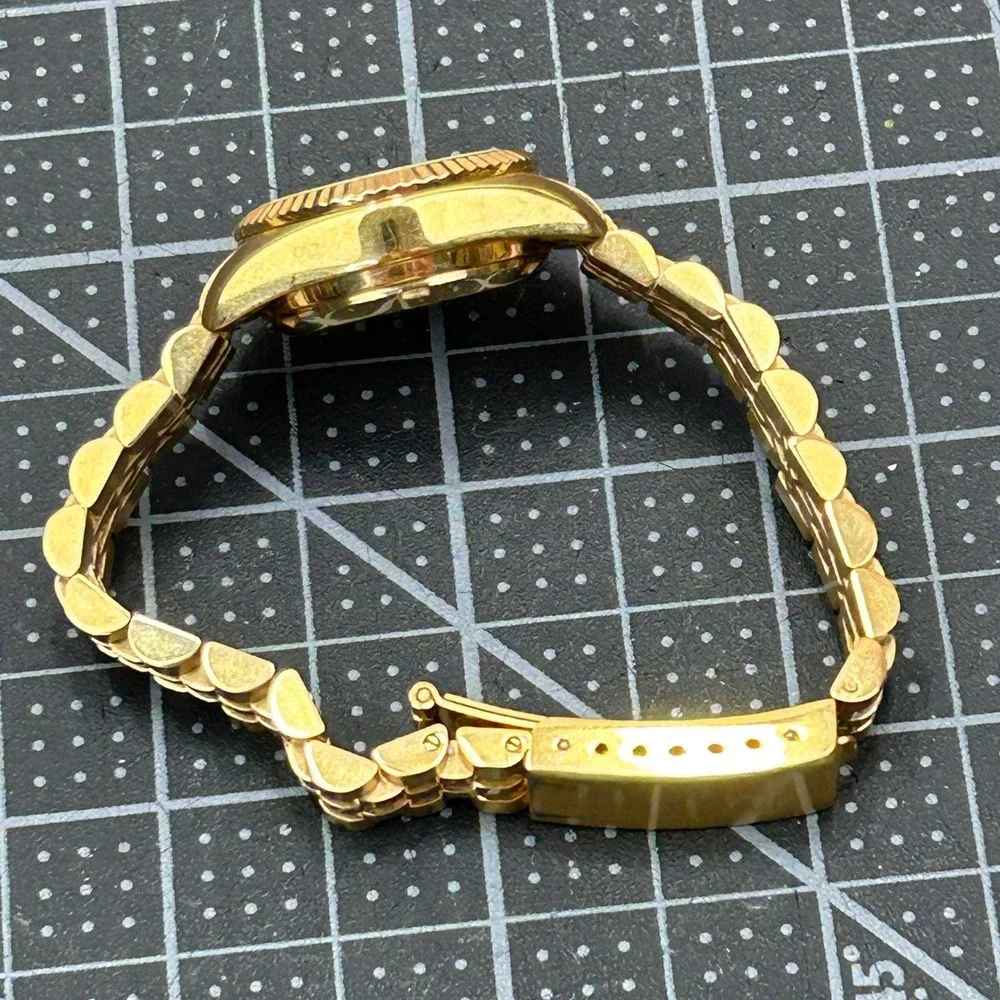 Croton Automatic Gold Tone Watch Fluted‎ Bezel Crystal Markers Tested